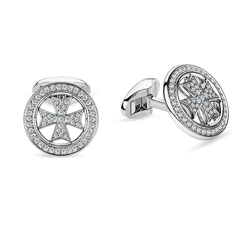 Запонки Мальтийский крест с ониксом