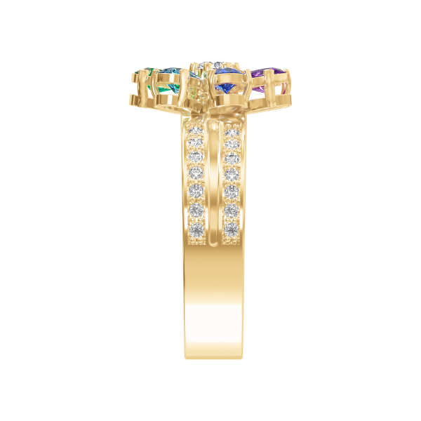 Кольцо “Цветик-семицветик” из желтого золота с бриллиантами и сапфирами