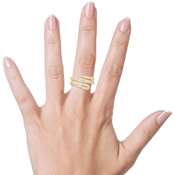 Двойное кольцо "Кащеева игла Half Pave" из желтого золота