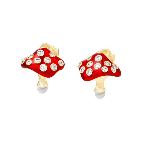 Пусеты "Волшебные грибы" из желтого золота