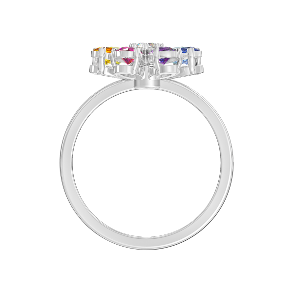 Кольцо “Цветик-семицветик” из белого золота с бриллиантами и сапфирами
