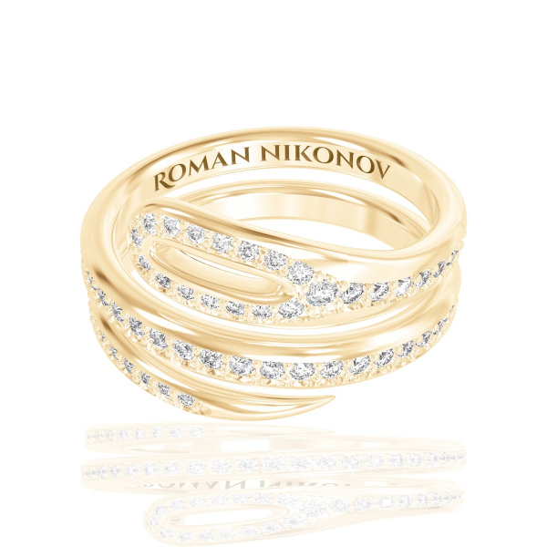 Двойное кольцо "Кащеева игла Full Pave" из желтого золота