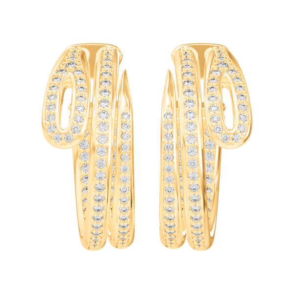Двойные серьги "Кащеева игла" из желтого золота с белыми бриллиантами